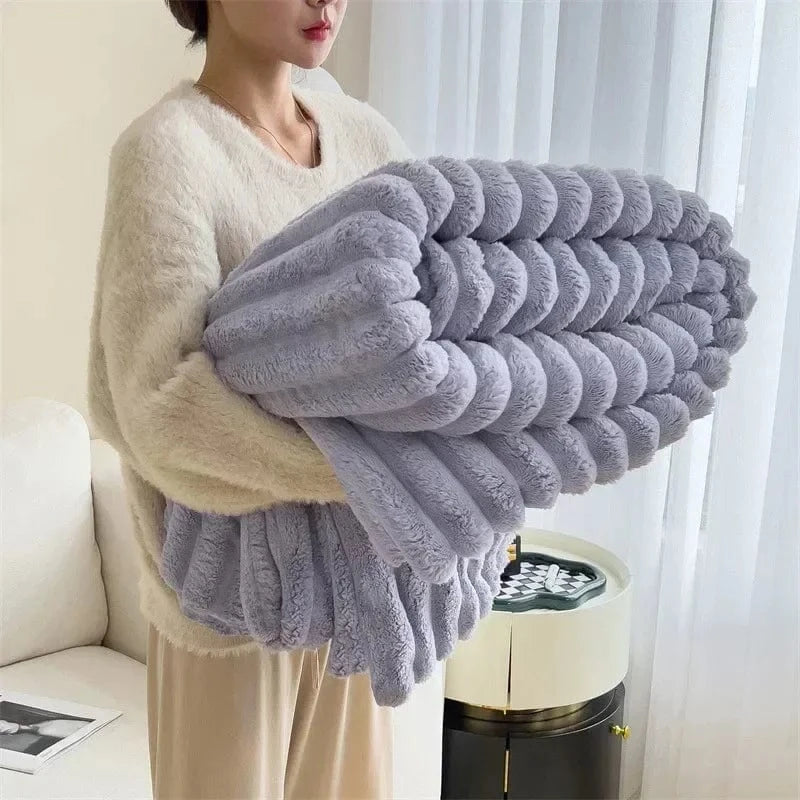 Shada Purple / 150x200cm Luxury Thickened Striped Warm Blanket - Soft Coral Fleece Sofa Throw for Autumn & Winter Comfort