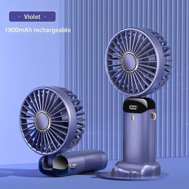Shada PURPLE Handheld Mini Fan Foldable Portable Neck Hanging Fans 5 Speed USB Rechargeable Fan with Phone Stand and Display Screen 1800mAh