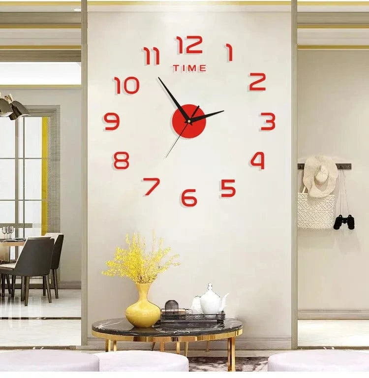 Shada Red / 40CM Modern 40Cm Large Wall Clock, DIY 2D Acrylic Mirror Stickers for Living Room Decoration