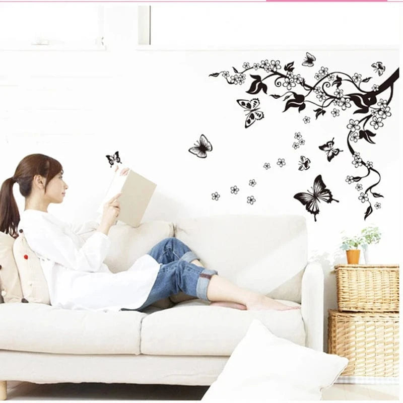 Shada Romantic 3D Flower Wall Sticker Decal - PVC Butterfly Art for Home Decoration, 90cm x 80cm