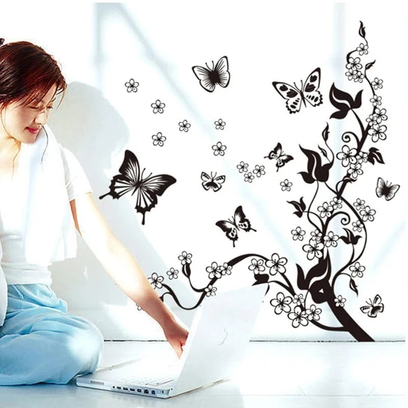 Shada Romantic 3D Flower Wall Sticker Decal - PVC Butterfly Art for Home Decoration, 90cm x 80cm
