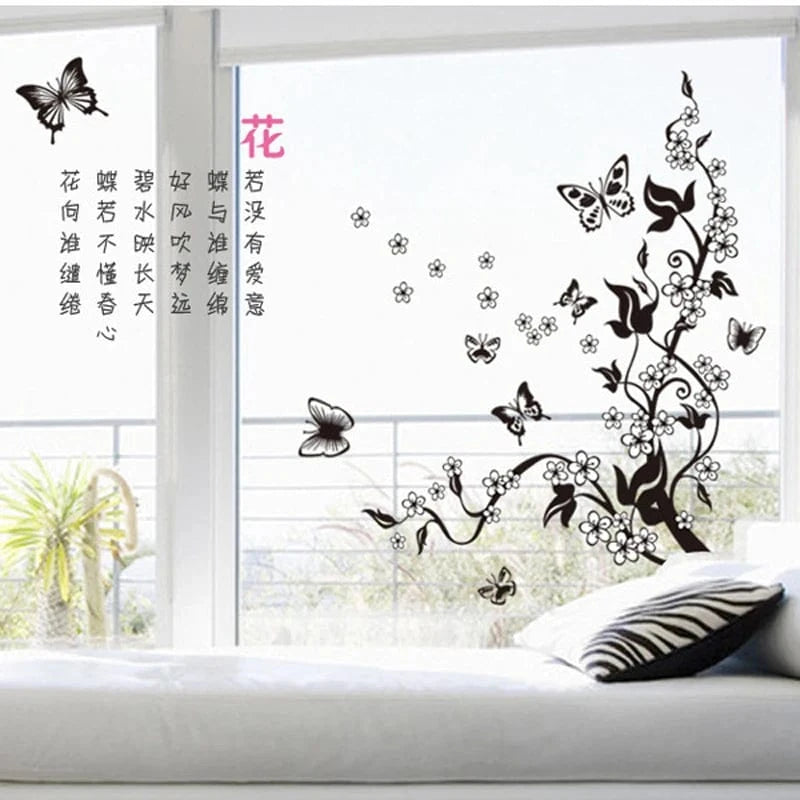 Shada Romantic 3D Flower Wall Sticker Decal - PVC Butterfly Art for Home Decoration, 90cm x 80cm