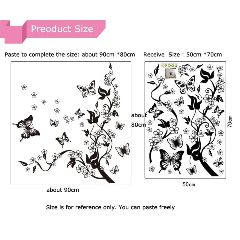 Shada Romantic 3D Flower Wall Sticker Decal - PVC Butterfly Art for Home Decoration, 90cm x 80cm