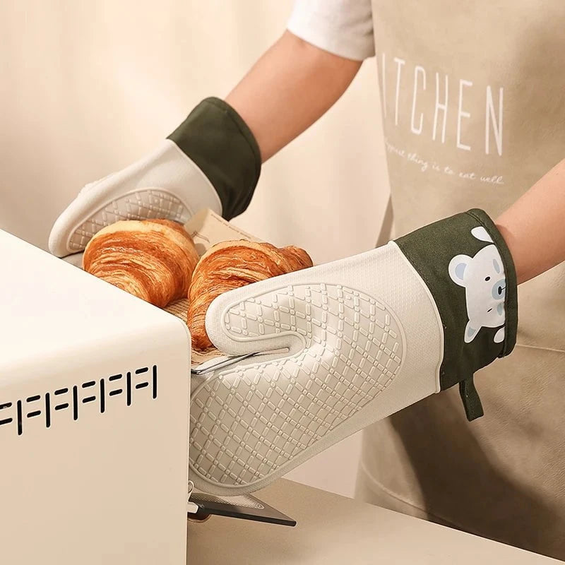 Shada Silicone heat insulation gloves thickened, non-slip, high temperature oven gloves baking and scalding kitchen hand clamps