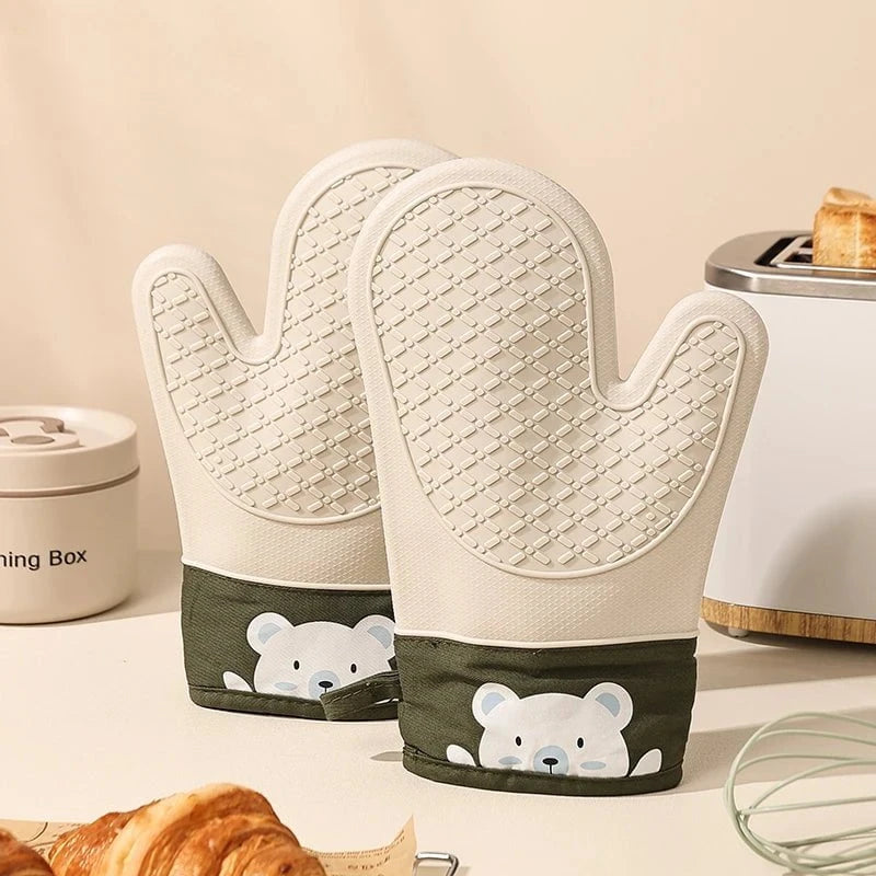Shada Silicone heat insulation gloves thickened, non-slip, high temperature oven gloves baking and scalding kitchen hand clamps