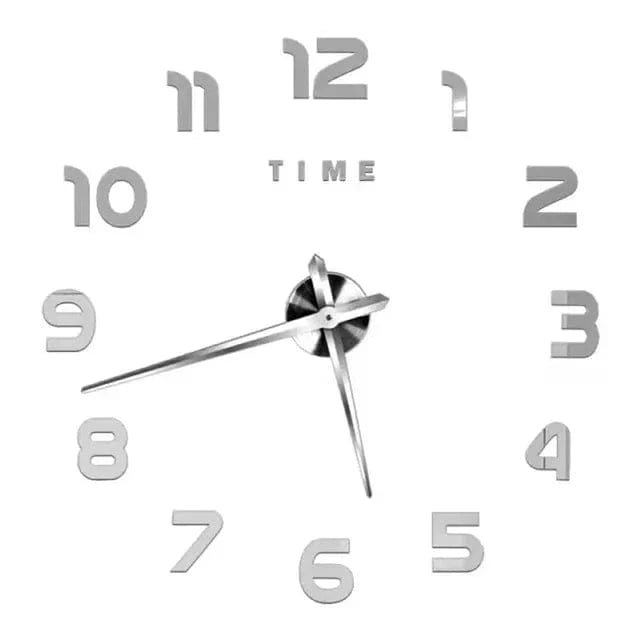 Shada Silver / 40CM Modern 40Cm Large Wall Clock, DIY 2D Acrylic Mirror Stickers for Living Room Decoration