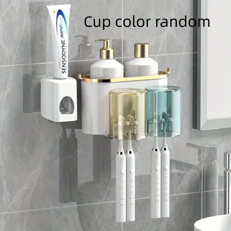 Shada Two With Squeezer Perforation-Free Toothbrush Holder With Squeezer and Mouthwash Cup - Easy No-Drill Installation