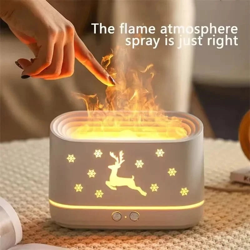 Shada White / 17x7cm New Style 2-in-1 Flame Humidifier Diffuser - Quiet, Adjustable Aroma, USB, Auto Shut-Off