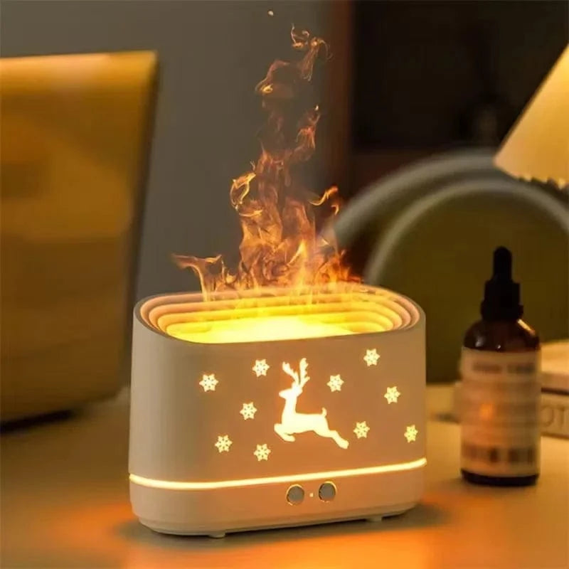 Shada White / 17x7cm New Style 2-in-1 Flame Humidifier Diffuser - Quiet, Adjustable Aroma, USB, Auto Shut-Off