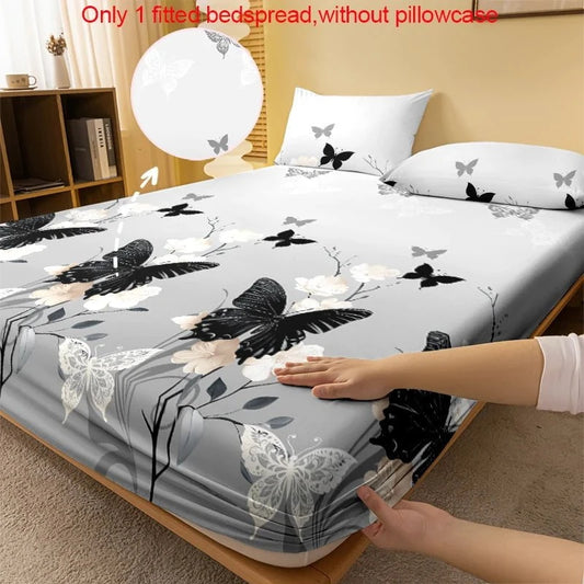 Shada 1 Simple modern Plant Flower Butterfly printed matte Fitted Sheet, bedroom printed bed cover, bedding (excluding pillowcases)