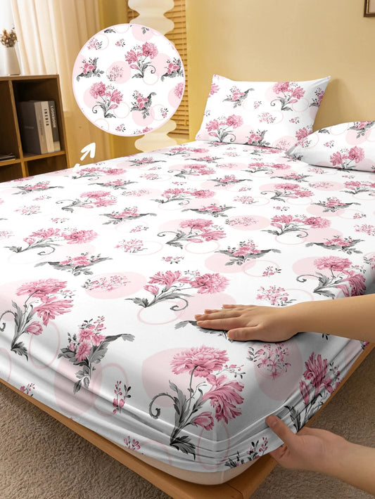 Shada 1 Simple modern Plant Flower printed matte Fitted Sheet, bedroom printed bed cover, bedding (excluding pillowcases)
