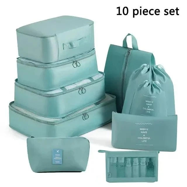 Shada 10pcs Set Blue Travel Set Storage Bags Clothes Digital Toiletries Shoes Organizer bag Student Dormitories Clothing Sorting Bags Packing Cubes