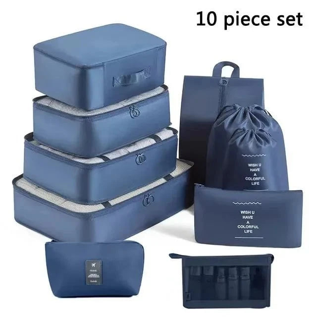 Shada 10pcs Set Navy Travel Set Storage Bags Clothes Digital Toiletries Shoes Organizer bag Student Dormitories Clothing Sorting Bags Packing Cubes