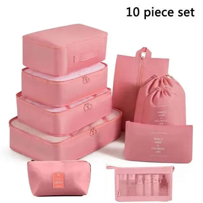 Shada 10pcs Set Pink Travel Set Storage Bags Clothes Digital Toiletries Shoes Organizer bag Student Dormitories Clothing Sorting Bags Packing Cubes