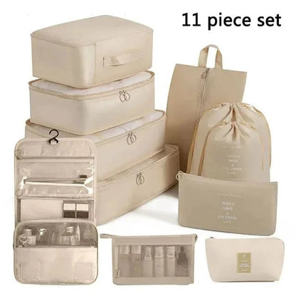 Shada 11pcs Set Beige Travel Set Storage Bags Clothes Digital Toiletries Shoes Organizer bag Student Dormitories Clothing Sorting Bags Packing Cubes