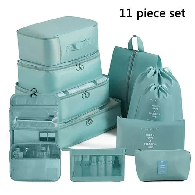 Shada 11pcs Set Blue Travel Set Storage Bags Clothes Digital Toiletries Shoes Organizer bag Student Dormitories Clothing Sorting Bags Packing Cubes