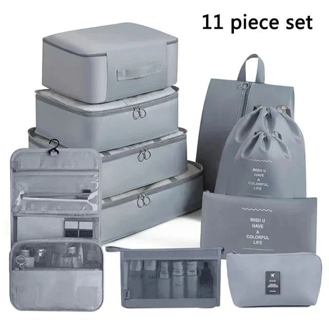 Shada 11pcs Set Gray Travel Set Storage Bags Clothes Digital Toiletries Shoes Organizer bag Student Dormitories Clothing Sorting Bags Packing Cubes