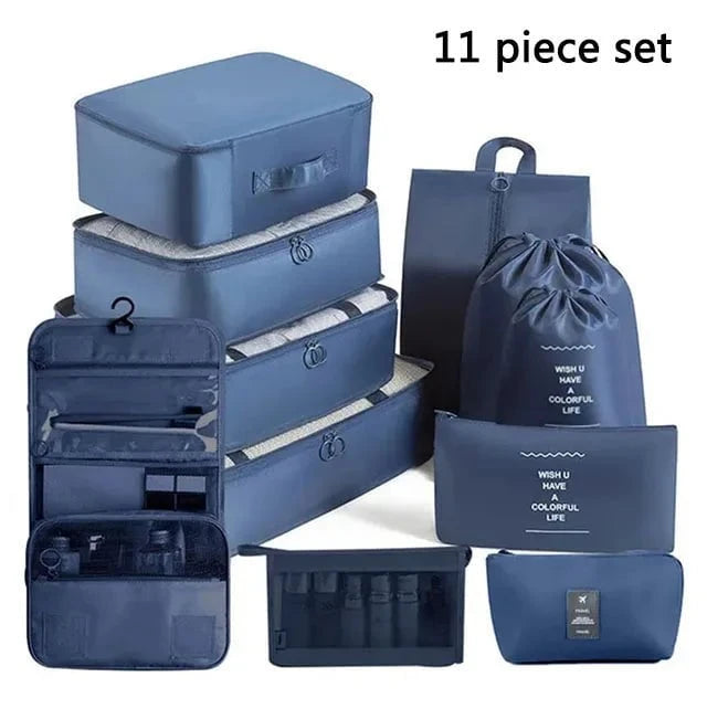 Shada 11pcs Set Navy Travel Set Storage Bags Clothes Digital Toiletries Shoes Organizer bag Student Dormitories Clothing Sorting Bags Packing Cubes