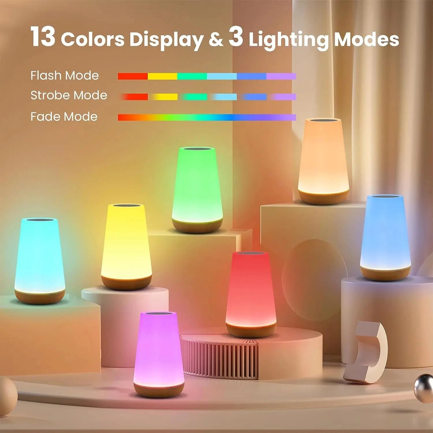 Shada 13 Color Night Light Table Lamp Bedside Lamp For Bedroom 13 Color Changing Touch Night Light RGB Remote Dimmable USB Rechargeable Portable Room Light