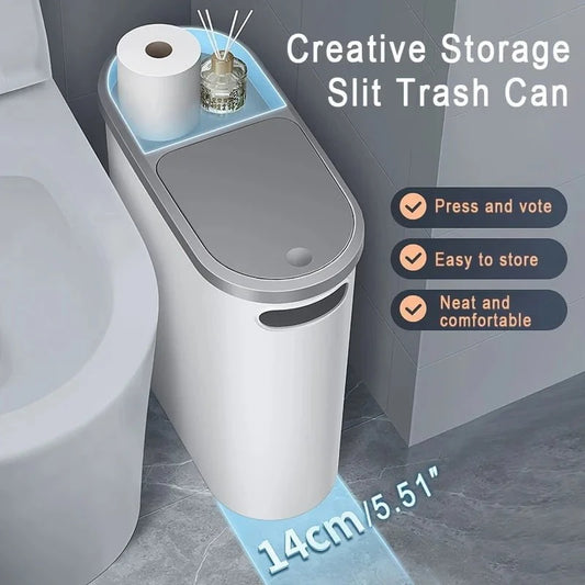 Shada 1pc 10L Bathroom Trash Can, Household Creative Gap Waste Bin, Press Type Garbage Can with Lid, Simple Paper Basket Kitchen Trash Can