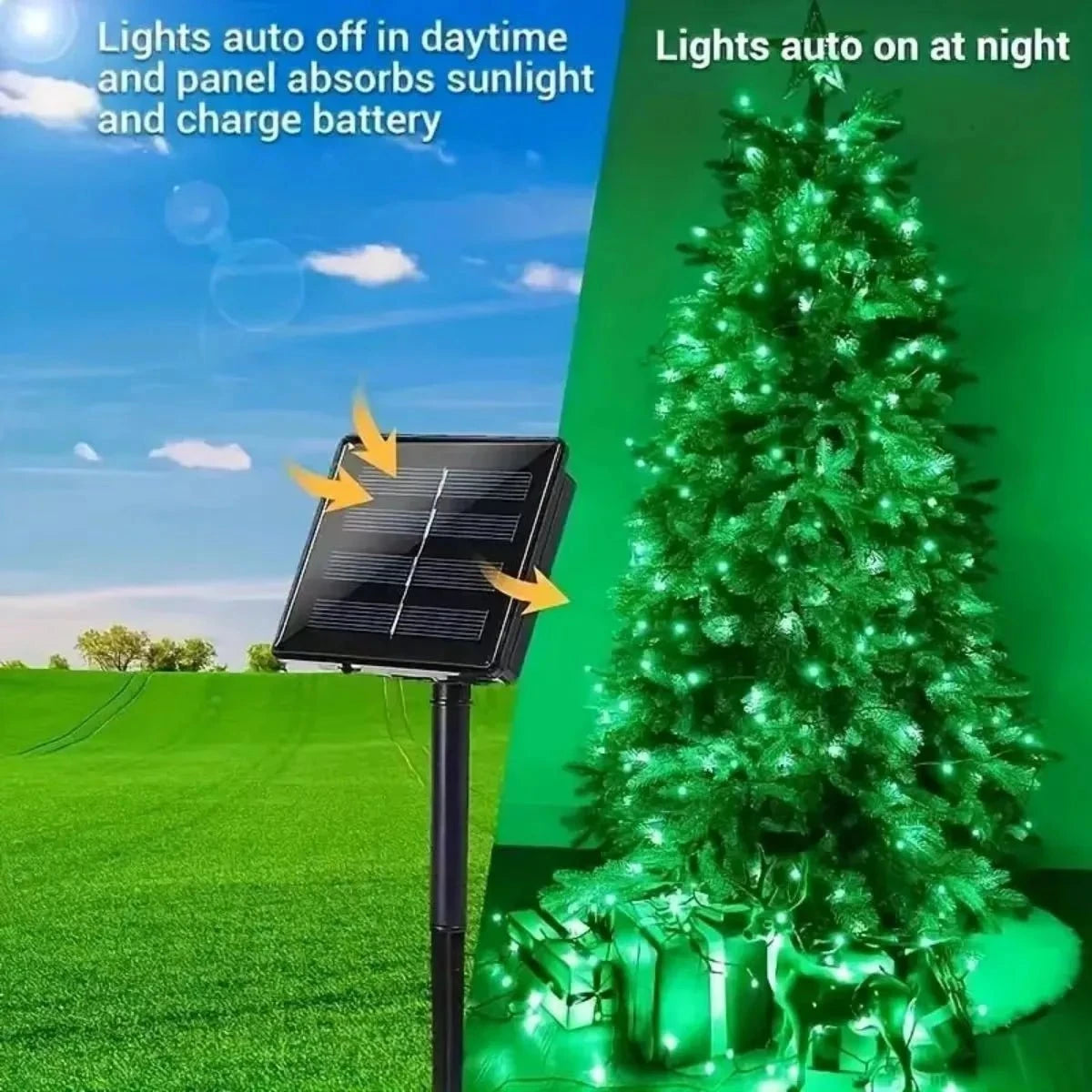 Shada 1pc Solar Powered Green String Lights 8 Lighting Modes Waterproof Outdoor Decoration For Halloween Garden Party Holiday