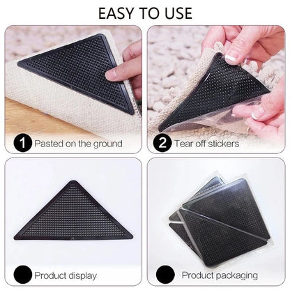 Shada 4Pcs8pcs/set Triangle Washable Reusable Rug Gripper Anti-skid Rubber Mat Non Slip Patch Tape for Tile Floors Carpets Corners Pad