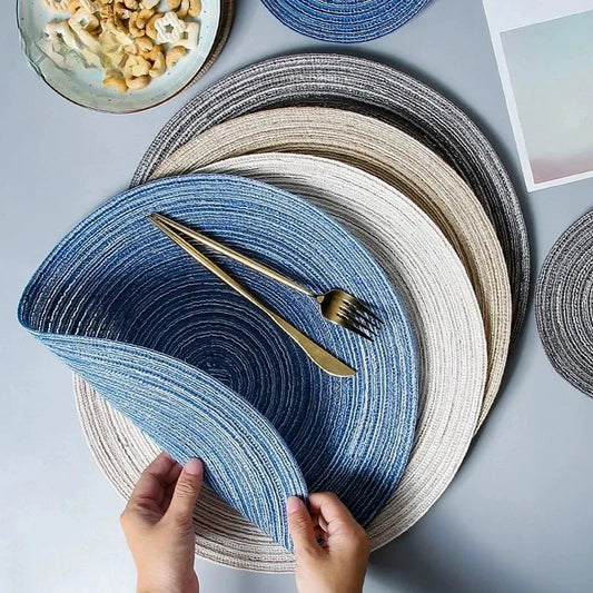 Shada 6pcs Round Table Mat Woven Ramie Placemats Anti Slip Dining Table Mats Non-Slip Tableware Bowl Pads Kitchen Drink Cup Coasters