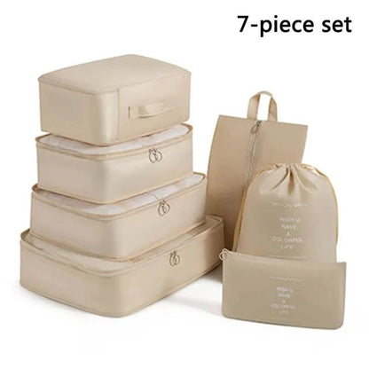 Shada 7pcs Set Beige Travel Set Storage Bags Clothes Digital Toiletries Shoes Organizer bag Student Dormitories Clothing Sorting Bags Packing Cubes