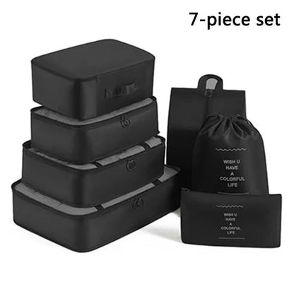 Shada 7pcs Set Black Travel Set Storage Bags Clothes Digital Toiletries Shoes Organizer bag Student Dormitories Clothing Sorting Bags Packing Cubes
