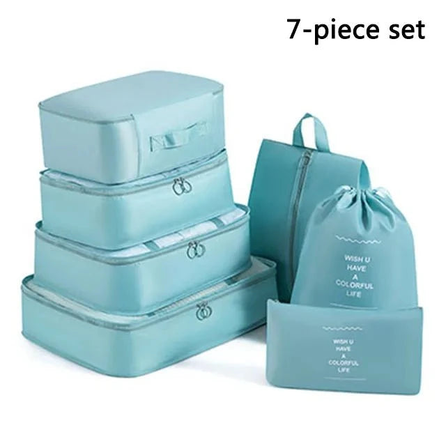 Shada 7pcs Set Blue Travel Set Storage Bags Clothes Digital Toiletries Shoes Organizer bag Student Dormitories Clothing Sorting Bags Packing Cubes