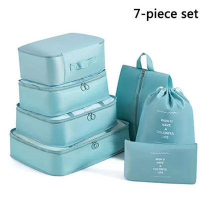 Shada 7pcs Set Blue Travel Set Storage Bags Clothes Digital Toiletries Shoes Organizer bag Student Dormitories Clothing Sorting Bags Packing Cubes