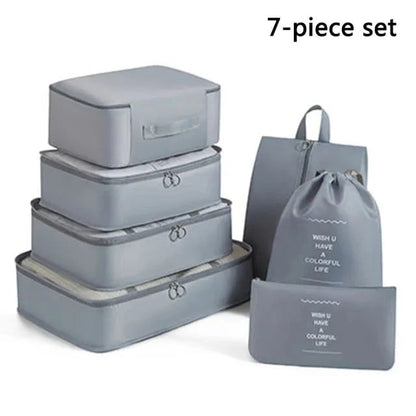 Shada 7pcs Set Gray Travel Set Storage Bags Clothes Digital Toiletries Shoes Organizer bag Student Dormitories Clothing Sorting Bags Packing Cubes
