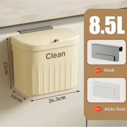 Shada 8.5L Beige with Lid Wall-Mounted Kitchen Trash Can With Lid, 8.5L/12L Hanging Garbage Bin For Cabinet, Compost, Space-Saving