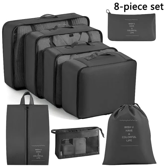 Shada 8pcs Set Black Travel Set Storage Bags Clothes Digital Toiletries Shoes Organizer bag Student Dormitories Clothing Sorting Bags Packing Cubes