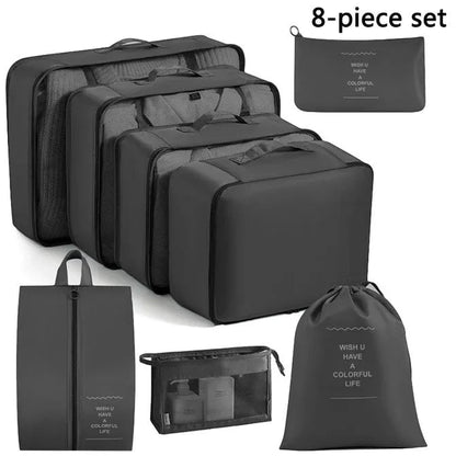 Shada 8pcs Set Black Travel Set Storage Bags Clothes Digital Toiletries Shoes Organizer bag Student Dormitories Clothing Sorting Bags Packing Cubes