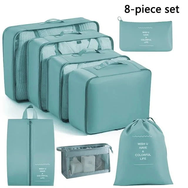 Shada 8pcs Set Blue Travel Set Storage Bags Clothes Digital Toiletries Shoes Organizer bag Student Dormitories Clothing Sorting Bags Packing Cubes
