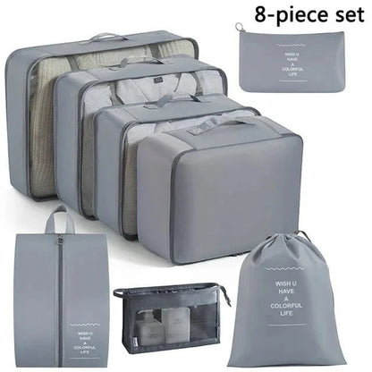Shada 8pcs Set Gray Travel Set Storage Bags Clothes Digital Toiletries Shoes Organizer bag Student Dormitories Clothing Sorting Bags Packing Cubes