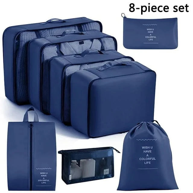 Shada 8pcs Set Navy Travel Set Storage Bags Clothes Digital Toiletries Shoes Organizer bag Student Dormitories Clothing Sorting Bags Packing Cubes