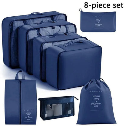 Shada 8pcs Set Navy Travel Set Storage Bags Clothes Digital Toiletries Shoes Organizer bag Student Dormitories Clothing Sorting Bags Packing Cubes