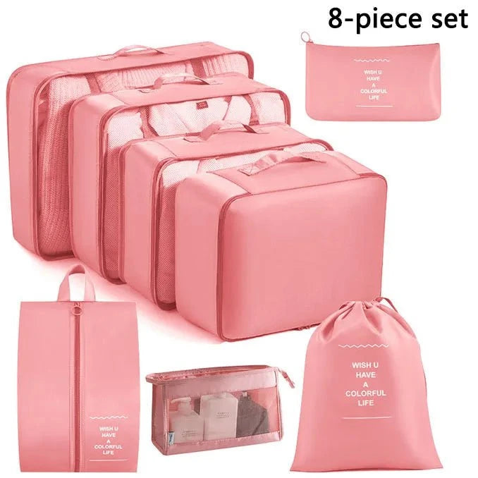 Shada 8pcs Set Pink Travel Set Storage Bags Clothes Digital Toiletries Shoes Organizer bag Student Dormitories Clothing Sorting Bags Packing Cubes
