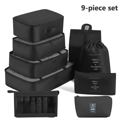 Shada 9pcs Set Black Travel Set Storage Bags Clothes Digital Toiletries Shoes Organizer bag Student Dormitories Clothing Sorting Bags Packing Cubes