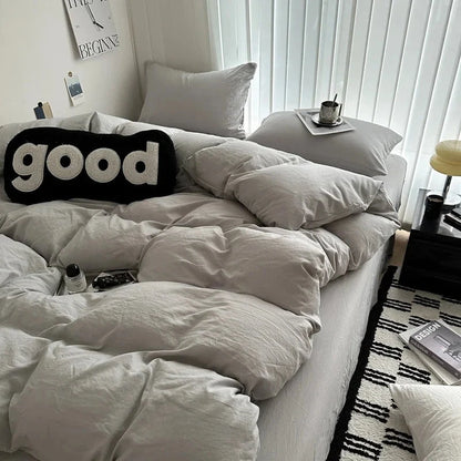 Shada Bed Linen Solid Cotton Bedding Set with Sheet Duvet Cover Pillowcases Single Couple Bedsheet King Queen Double Twin Size