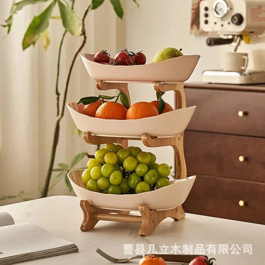 Shada Beige3 Creative Modern Plastic Fruit Plate Snack Dish - Dried Fruit Basket & Cake Stand for Home Decor