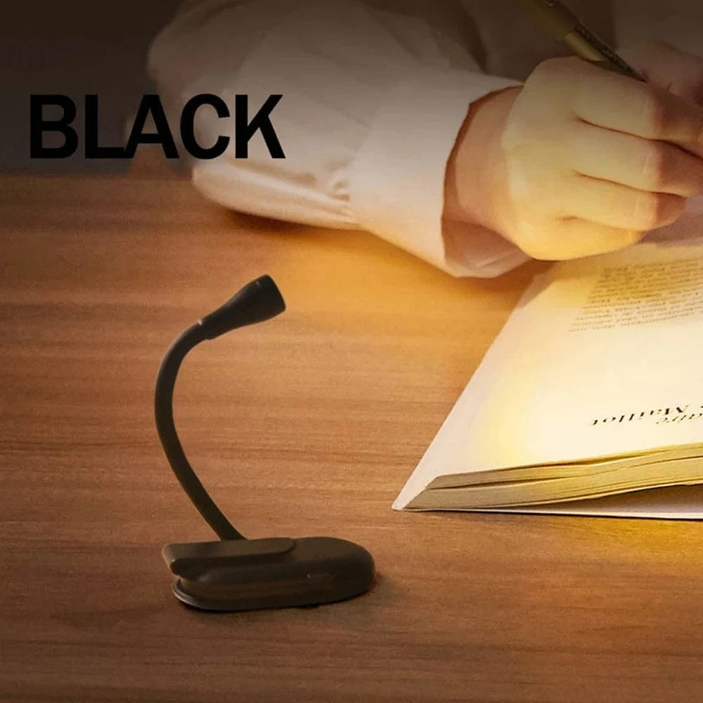 Shada Black Portable USB Rechargeable LED Book Light with Eye Protection - 360° Clip-On Design for Reading