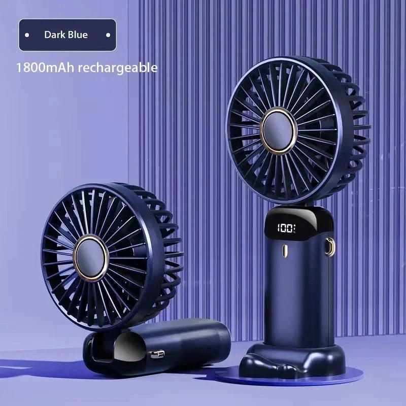 Shada Blue Handheld Mini Fan Foldable Portable Neck Hanging Fans 5 Speed USB Rechargeable Fan with Phone Stand and Display Screen 1800mAh