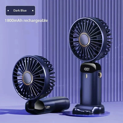Shada Blue Handheld Mini Fan Foldable Portable Neck Hanging Fans 5 Speed USB Rechargeable Fan with Phone Stand and Display Screen 1800mAh