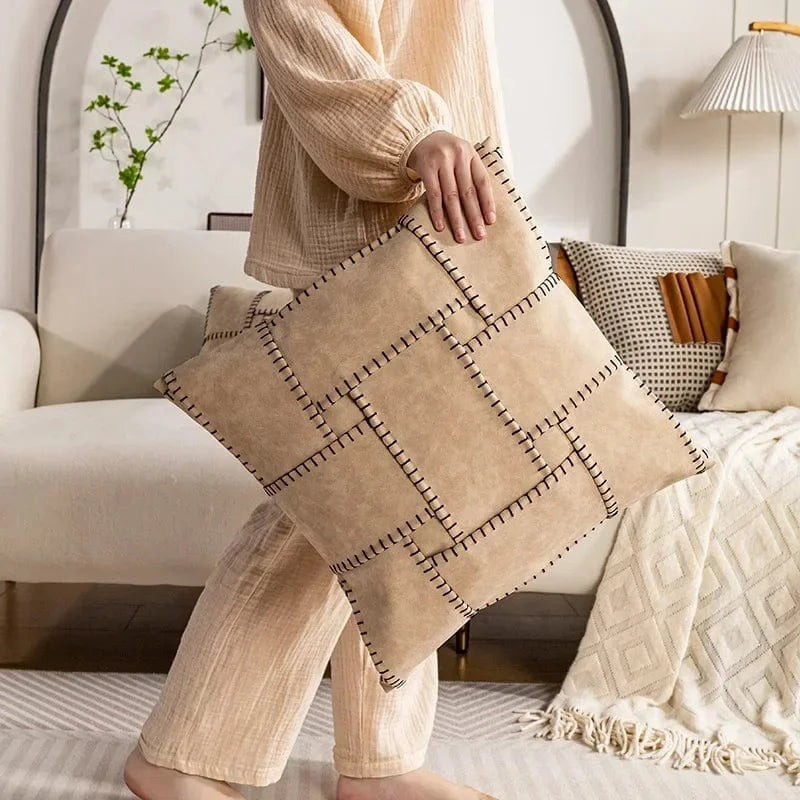 Shada Brown Patchwork Throw Pillow Cover - 30X50/45X45CM Modern Minimalist Decorative Cushion Cover