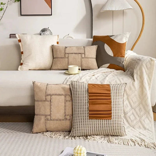 Shada Brown Patchwork Throw Pillow Cover - 30X50/45X45CM Modern Minimalist Decorative Cushion Cover