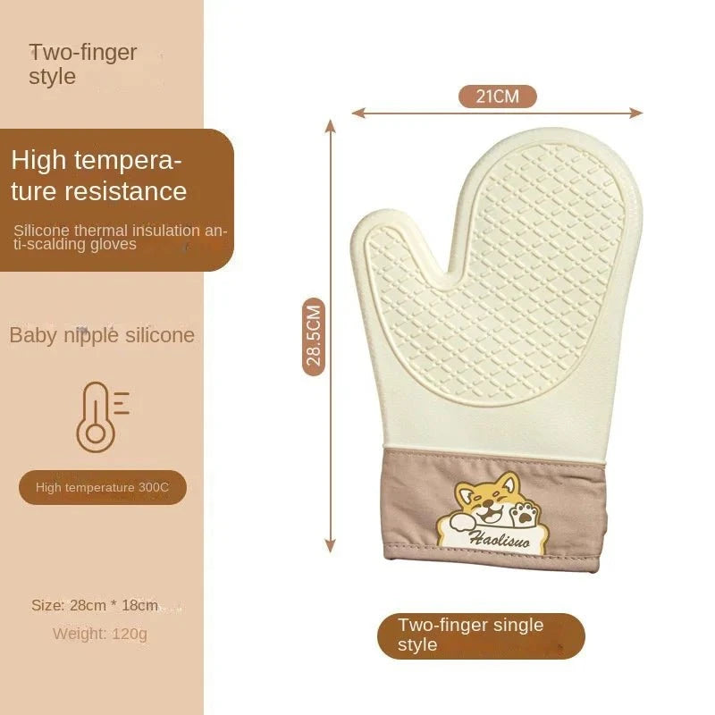 Shada C Silicone heat insulation gloves thickened, non-slip, high temperature oven gloves baking and scalding kitchen hand clamps