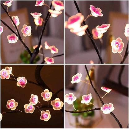 Shada Cherry Blossom Tree LED Night Light - USB/Battery Powered Touch Switch, 35 Warm White Copper Wire Lights